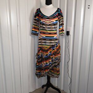 Vintage Collection Womens Western Fiesta Southwest Midi Dress Ruffles Size Med